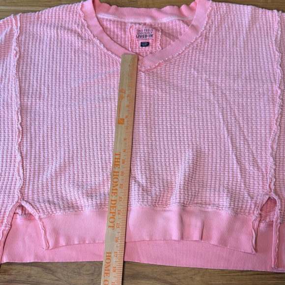 American Eagle Oversized Long Sleeve Waffle Shirt Women’s Medium Light Pink - Picture 4 of 9